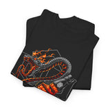 Inferno Spirit Fiery Dragon Whiskey Bottle Unisex Heavy Cotton Tee Bold Biker Streetwear Artistic Snake Flame Design Symbol of Power Energy and Rebellion Graphic Shirt