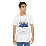 Aventador Blue Hypercar Blueprint Unisex Heavy Cotton Tee High Performance Streetwear Design for Car Enthusiasts Racers and Speed Lovers