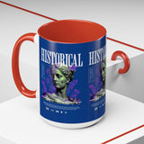 Historical Accent Coffee Mug 11oz 15oz Black Ceramic Cup with Greek Goddess Statue and Purple Floral Design for Art and History Lovers