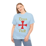 Unisex Deus Vult T Shirt Medieval Crusader Cross Graphic Tee Warrior Knight Inspired Vintage Christian Symbol Heavy Cotton Streetwear