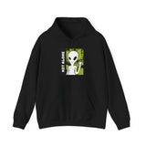 Not Alone Alien Unisex Hoodie UFO Graphic Pullover Sweatshirt Cartoon Extraterrestrial Sci Fi Space Themed Conspiracy Inspired Paranormal Streetwear
