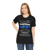 Aventador Blue Hypercar Blueprint Unisex Heavy Cotton Tee High Performance Streetwear Design for Car Enthusiasts Racers and Speed Lovers