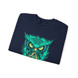 The Watcher Owl All Seeing Wisdom Unisex Heavy Blend Crewneck Sweatshirt Neon Mystic Streetwear Sweatshirt With Geometric Owl Symbol Futuristic Glow Design For Visionaries Creators And Spiritual Thinkers