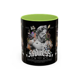 Sadness Statue Accent Coffee Mug 11oz 15oz Two Tone Ceramic Gothic Art Cup with Butterfly and Flame Design