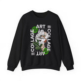 Collage Art Unisex Heavy Blend Crewneck Sweatshirt Graphic Pullover Black Abstract Modern Nature Inspired Futuristic Streetwear Creative Artistic Fashion Outfit