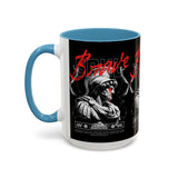 Brave Soul Warrior Accent Coffee Mug 11oz 15oz Black Ceramic Two Tone Cup Bold Statue Design with Red Script Gift for Coffee Lovers