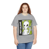 Unisex Not Alone Alien T Shirt Cartoon UFO Graphic Tee Extraterrestrial Sci Fi Space Themed Paranormal Conspiracy Inspired Streetwear Top