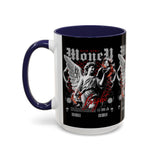 Money Bright Accent Coffee Mug 11oz 15oz Black Ceramic Gothic Angel Statue Design with Red Neon Artwork for Hustlers and Bold Thinkers