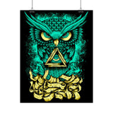 The Watcher Owl All Seeing Wisdom Matte Vertical Poster Mystical Neon Owl Wall Art Geometric Spiritual Symbol Print For Home Office Studio Decor Perfect For Visionary Thinkers And Creators