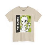 Unisex Not Alone Alien T Shirt Cartoon UFO Graphic Tee Extraterrestrial Sci Fi Space Themed Paranormal Conspiracy Inspired Streetwear Top