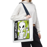 Not Alone Alien Tote Bag Sci Fi Extraterrestrial UFO Design Canvas Bag Space Lover Reusable Eco Friendly Durable Shopping Travel Lifestyle Tote