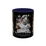 Sadness Statue Accent Coffee Mug 11oz 15oz Two Tone Ceramic Gothic Art Cup with Butterfly and Flame Design