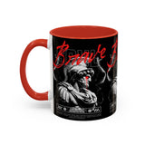 Brave Soul Warrior Accent Coffee Mug 11oz 15oz Black Ceramic Two Tone Cup Bold Statue Design with Red Script Gift for Coffee Lovers