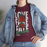 Love Fake Friendship Rose Graphic Unisex Heavy Cotton Tee Bold Statement Streetwear T Shirt Empowering Artistic Floral Design for Self Expression Perfect Gift for Friends Birthdays Parties Casual Wear