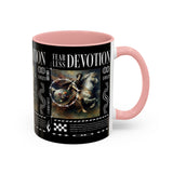Fearless Devotion Accent Coffee Mug 11oz 15oz Black Ceramic Cup with Warrior on Horse Artwork for Courage Loyalty and Strength Lovers