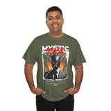 Mystic Mask Flames Graphic Unisex Heavy Cotton Tee Hustler Streetwear Motivational Dark Mystery Bold Design