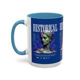 Historical Accent Coffee Mug 11oz 15oz Black Ceramic Cup with Greek Goddess Statue and Purple Floral Design for Art and History Lovers