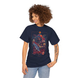 Guerrero Warrior Unisex Heavy Cotton Tee Tribal Strength Mythical Art Design Bold Red Battle Graphic Streetwear for Fighters, Heroes, and Cultural Legends