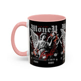 Money Bright Accent Coffee Mug 11oz 15oz Black Ceramic Gothic Angel Statue Design with Red Neon Artwork for Hustlers and Bold Thinkers