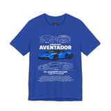 Aventador Blue Hypercar Blueprint Unisex Heavy Cotton Tee High Performance Streetwear Design for Car Enthusiasts Racers and Speed Lovers