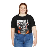 Unisex Jersey Short Sleeve Tee Humble Angel Statue Graphic Streetwear Fire Print T Shirt Bold Motivational Urban Fashion Outfit