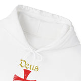 Unisex Deus Vult Hoodie Medieval Crusader Cross Heavy Blend Hooded Sweatshirt Warrior Knight Inspired Vintage Christian Symbol Streetwear