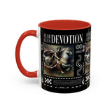 Fearless Devotion Accent Coffee Mug 11oz 15oz Black Ceramic Cup with Warrior on Horse Artwork for Courage Loyalty and Strength Lovers