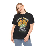 Golden Dreams Silver Reality Money Graphic Unisex Heavy Cotton Tee Bold Hustler Cash Bag Dollar Streetwear Motivational T Shirt