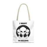 I Want To Believe Alien Tote Bag Sci Fi UFO Extraterrestrial Design Canvas Bag Space Mystery Reusable Eco Friendly Durable Shopping Travel Tote