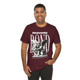 Heavenly Bond Unisex Jersey Short Sleeve Tee Graphic Black T Shirt Angel And Lion Statue Artistic Spiritual Streetwear Bold Futuristic Fashion Outfit