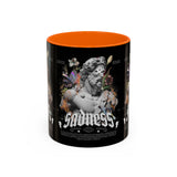 Sadness Statue Accent Coffee Mug 11oz 15oz Two Tone Ceramic Gothic Art Cup with Butterfly and Flame Design