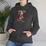 Haunted Warrior Unisex Heavy Blend Hooded Sweatshirt Graphic Hoodie Black Samurai Ninja Fighter Bold Red Streetwear Futuristic Artistic Fashion Outfit
