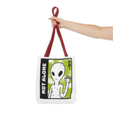 Not Alone Alien Tote Bag Sci Fi Extraterrestrial UFO Design Canvas Bag Space Lover Reusable Eco Friendly Durable Shopping Travel Lifestyle Tote