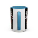 Money Bright Accent Coffee Mug 11oz 15oz Black Ceramic Gothic Angel Statue Design with Red Neon Artwork for Hustlers and Bold Thinkers