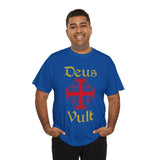 Deus Vult Unisex T Shirt Medieval Crusader Cross Graphic Tee Warrior Knight Inspired Vintage Christian Symbol Heavy Cotton Streetwear