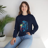 Galactic Dream Astronaut Neon Art Unisex Heavy Blend Crewneck Sweatshirt Vibrant Cosmic Streetwear Pullover Futuristic Space Design Soft Fleece Warm Comfortable Everyday Wear Perfect Gift for Sci Fi...