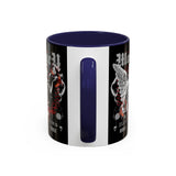 Money Bright Angel Accent Coffee Mug 11oz 15oz Gothic Statue Black Ceramic Cup with Red Flames and Cash Design for Hustlers