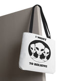 I Want To Believe Alien Tote Bag Sci Fi UFO Extraterrestrial Design Canvas Bag Space Mystery Reusable Eco Friendly Durable Shopping Travel Tote
