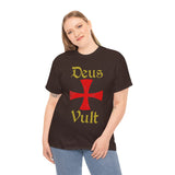 Unisex Deus Vult T Shirt Medieval Crusader Cross Graphic Tee Warrior Knight Inspired Vintage Christian Symbol Heavy Cotton Streetwear