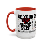 Be Your Self Rose Coffee Mug Bold Floral Motivational Design Ceramic Accent Mug Perfect for Morning Coffee Tea Hot Drinks Self Love Empowerment Gift for Friends Birthdays Cozy Moments