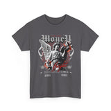 Money Bright Unisex Heavy Cotton Tee Angel Statue Graphic Gothic Streetwear Red Neon Aesthetic Artistic Fashion Statement T Shirt