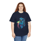 Galactic Dream Astronaut Neon Art Unisex Heavy Cotton Tee Bold Cosmic Streetwear Graphic T Shirt Vibrant Space Design Comfortable Classic Fit Everyday Wear Perfect Gift for Sci Fi Lovers and Creative Minds