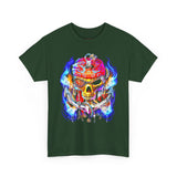 Flaming Pirate Skull Unisex Heavy Cotton Tee Bold Nautical Skull Streetwear T Shirt Fiery Gothic Rebellion Design Perfect For Bikers Gamers Artists And Metal Lovers