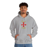 Unisex Deus Vult Hoodie Medieval Crusader Cross Heavy Blend Hooded Sweatshirt Warrior Knight Inspired Vintage Christian Symbol Streetwear