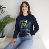 Urban Warrior Samurai Heavy Fleece Crewneck Sweatshirt Blue Energy Armor Design Bold Fighter Strength Streetwear for Fearless Achievers and Mindset Champions