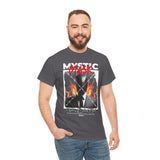 Mystic Mask Flames Graphic Unisex Heavy Cotton Tee Hustler Streetwear Motivational Dark Mystery Bold Design