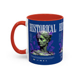 Historical Accent Coffee Mug 11oz 15oz Black Ceramic Cup with Greek Goddess Statue and Purple Floral Design for Art and History Lovers
