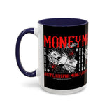Money Ambition Accent Coffee Mug 11oz 15oz Black Ceramic Cup with Bold Red Typography and Cash Stack Design for Entrepreneurs and Hustlers