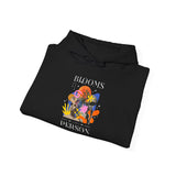 Blooms Person Unisex Heavy Blend Hooded Sweatshirt Graphic Hoodie Black Abstract Colorful Floral Head Artistic Streetwear Modern Creative Futuristic Fashion Outfit