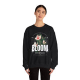 Bloom Stronger Floral Graphic Crewneck Comfortable Unisex Sweatshirt Motivational Streetwear Inspirational Empowerment Design for Self Growth Resilience Perfect Gift for Friends Birthdays Cozy Days Casual Wear